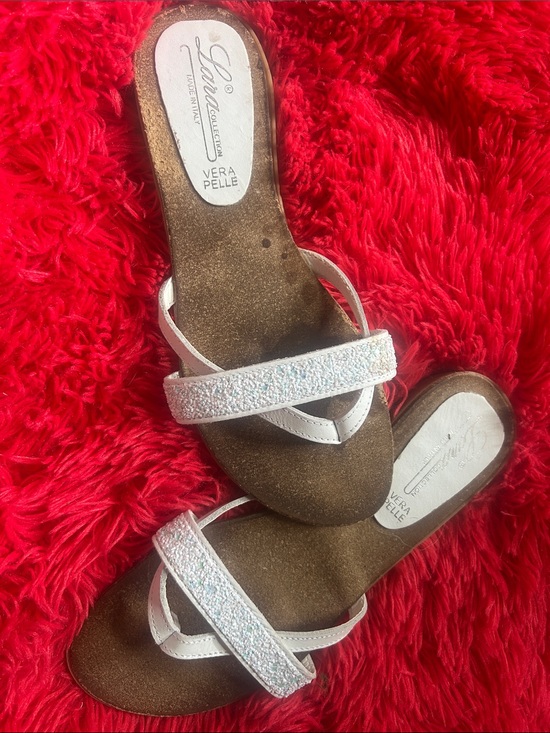 Vera Pelle Shoes - Vera Pelle White Sparkle Slide Sandals